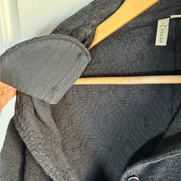 FOCUS Waffle Knit Collared Long Sleeve Jacket Blazer sz Large Black Artsy Cotton - Picture 7 of 9